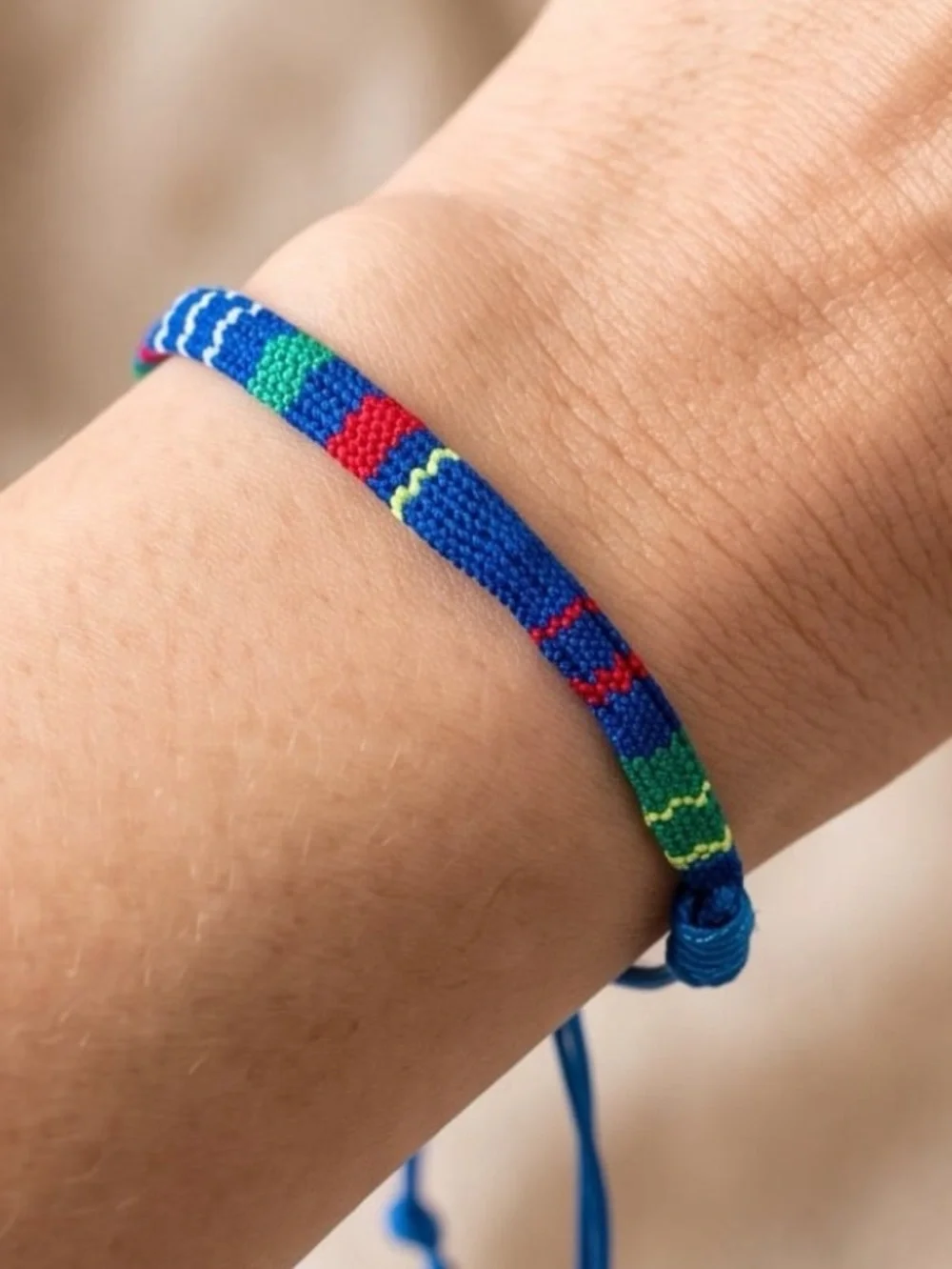 New Adjustable Blue Woven Friendship Bracelet with Multicolor Accents